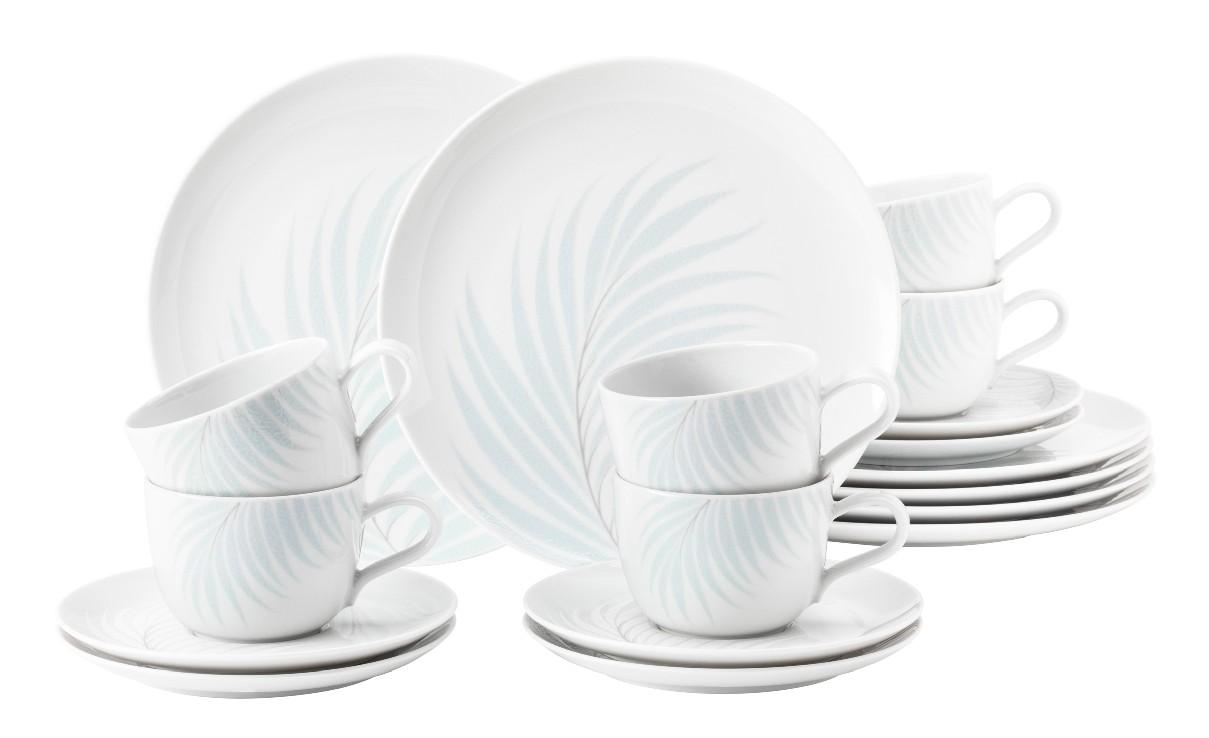 Seltmann Weiden Kaffeeservice 18-teilig LIBERTY in Farbe weiß, Geschirrset, Teller, Tassengarnitur, Porzellan, Blaues Muster
