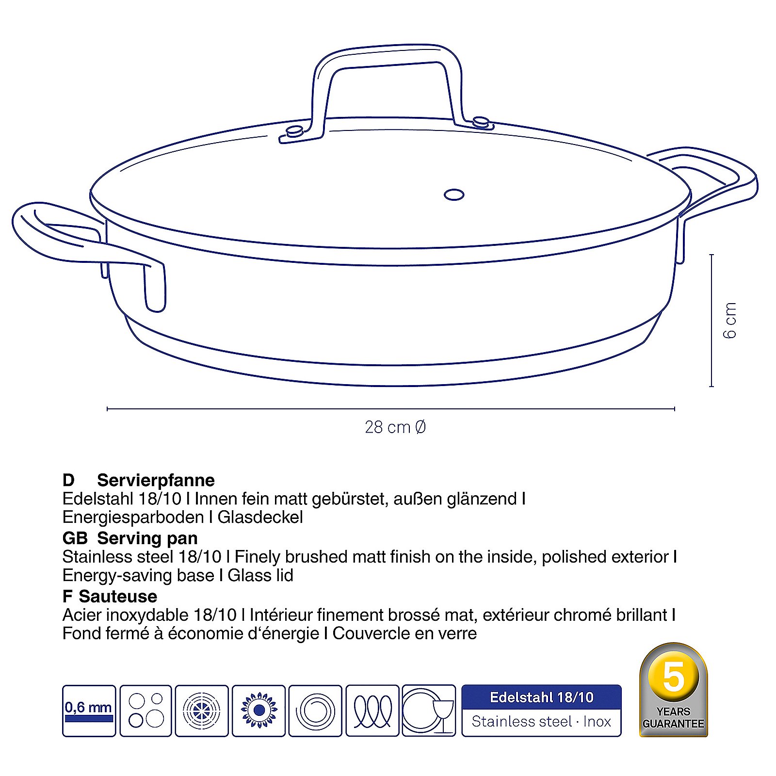 Kela Servierpfanne Flavoria FLAVORIA in Silber Glänzend, Kochgeschirr, Topf, Kochtopf