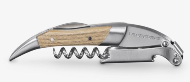 Le Creuset Kellnermesser Premium in Farbe Eiche, Korkenzieher, Wein, Flaschenöffner, Holzgriff, Metall