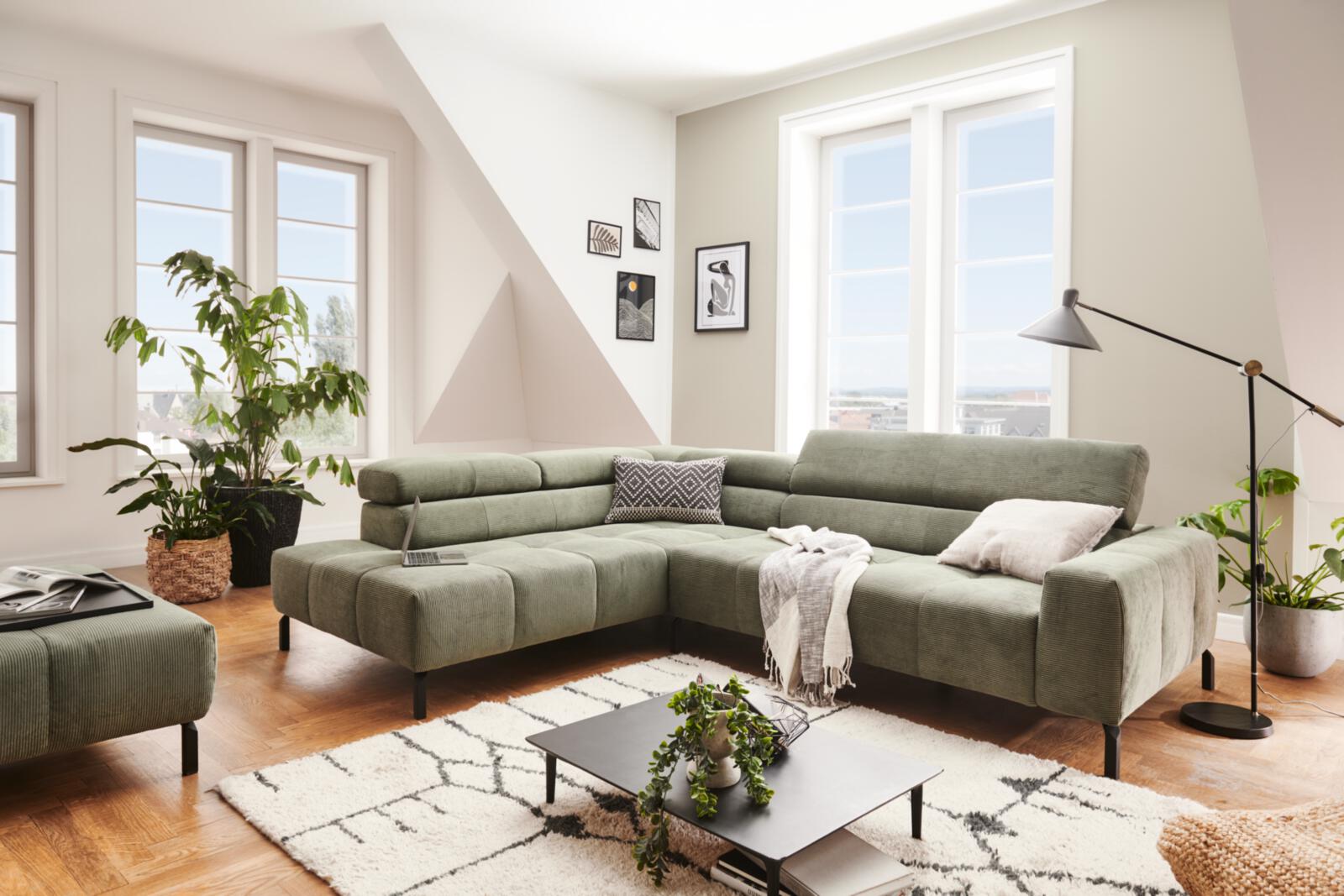 Candy Polsterecke CLEVELAND ca. 219x276cm in Stoff Feincord oliv