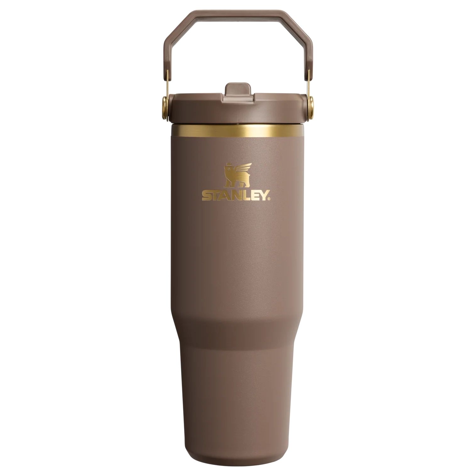 Stanley IceFlow™ Flip Straw Tumbler in Farbe Espresso Gold, Thermobecher, Trinkflasche, Bronze, Goldlogo, Tragegriff