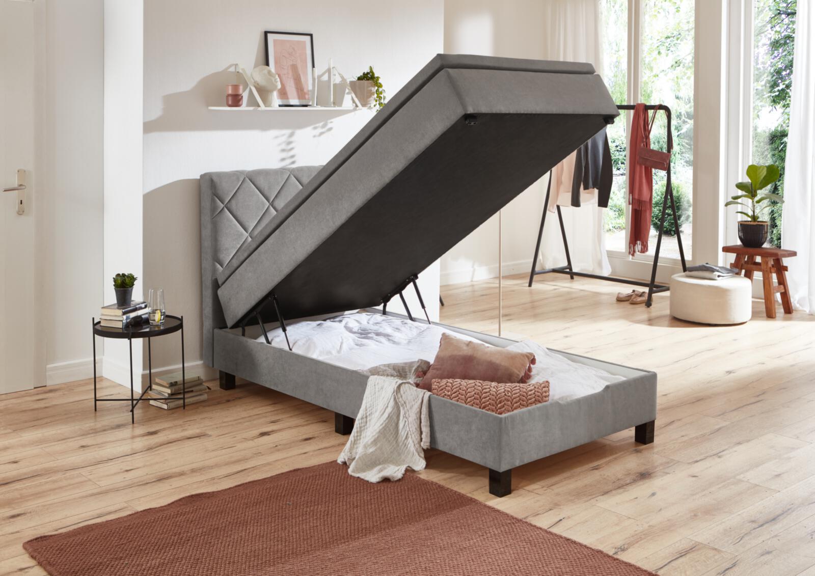 Sun Garden Stauraumbett JEFF in Stoff 50343-720 uni hellgrau