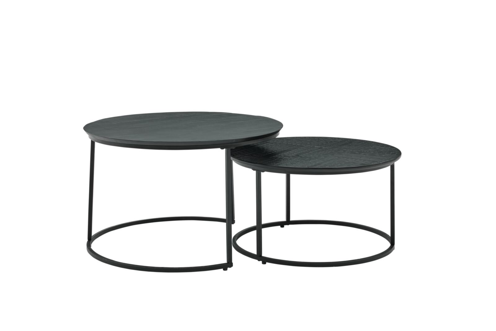 Roomio Couchtisch 2er-Set NO. 2001 in Mango massiv, schwarz gebeizt und lackiert mit Holzverzierung
