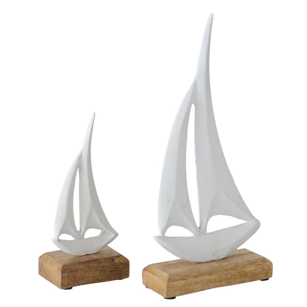  // Dekoaufsteller Boat // handgearbeitet // Manogholz natur // Aluminium vernickelt weiß // Höhe ca. 18 cm