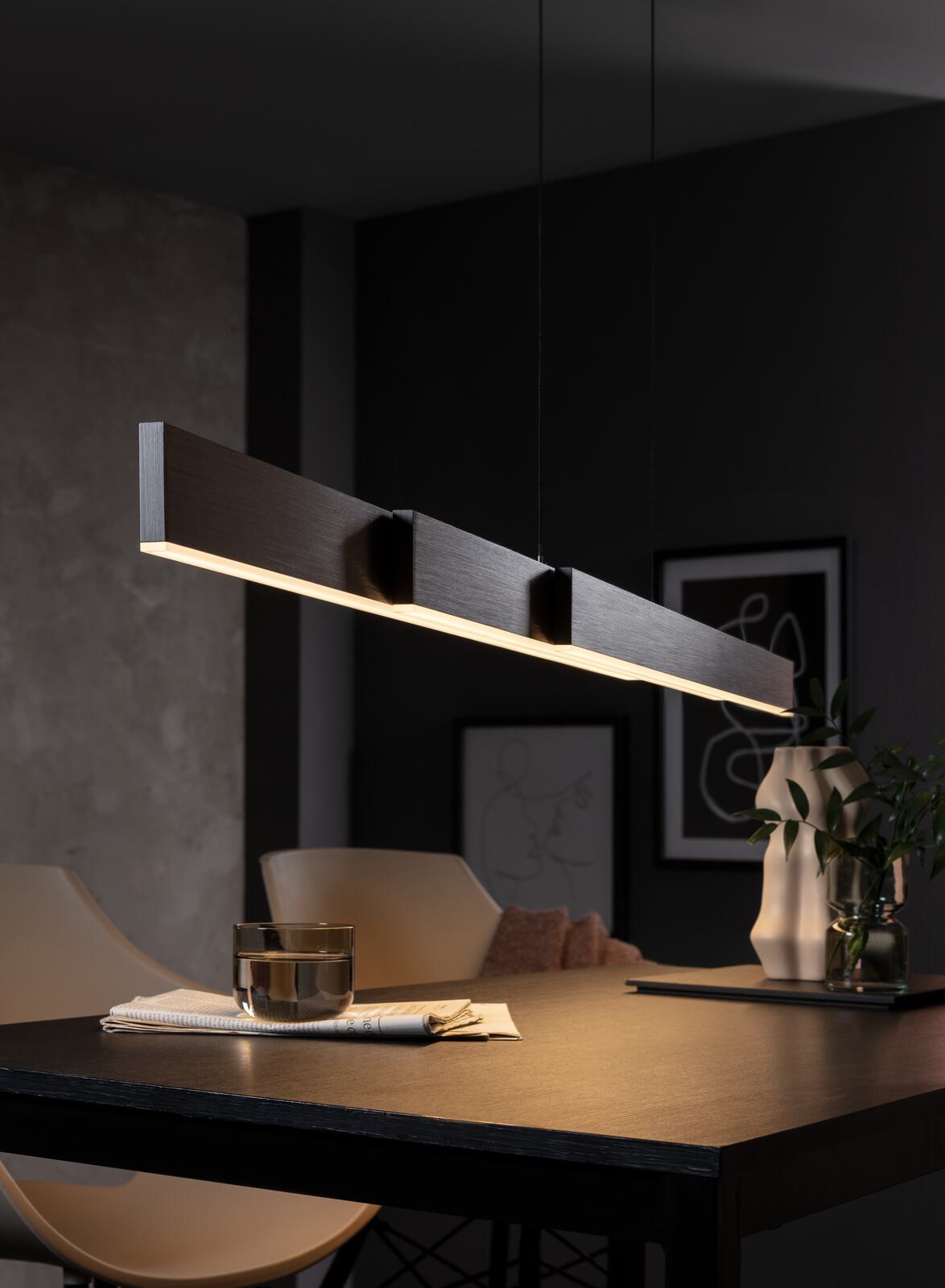 Paul Neuhaus LED-Pendelleuchte PURE MOTO-RISE 3-flammig in Farbe grau, Tabelle, Lampe, Esstisch, Tischplatte, Innenarchitektur