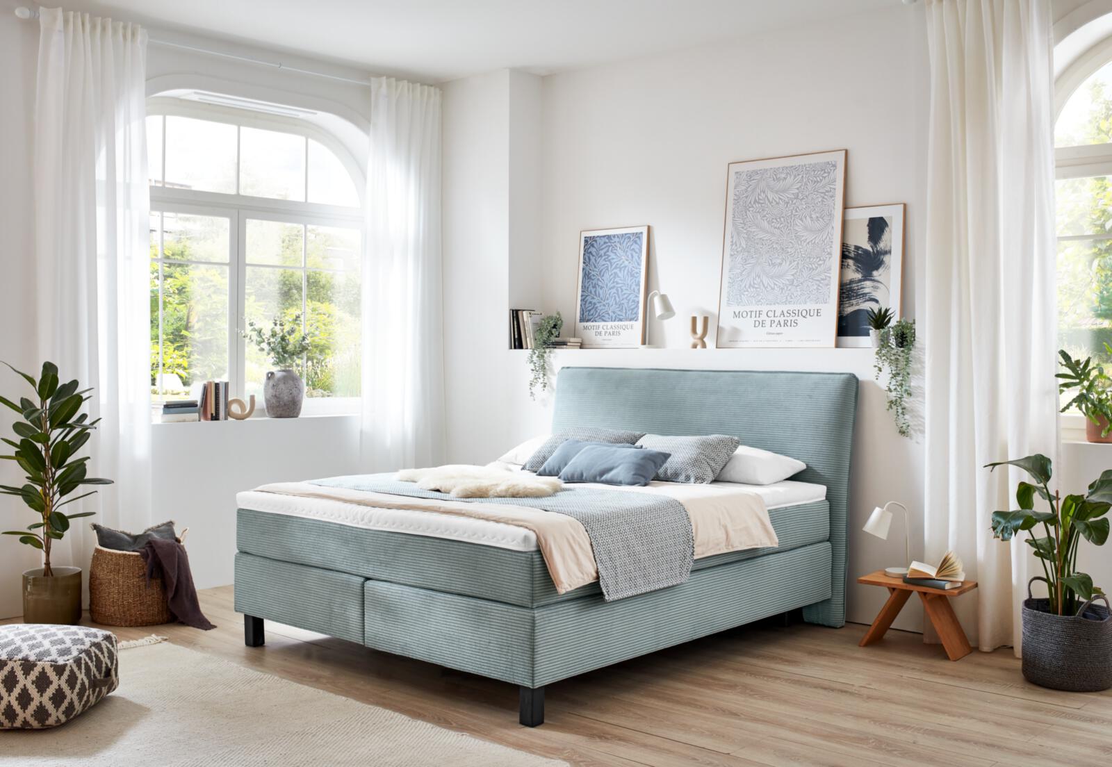 Boxspringbett Velluto ca. 180 x 200 cm in Stoff Cord aqua blau