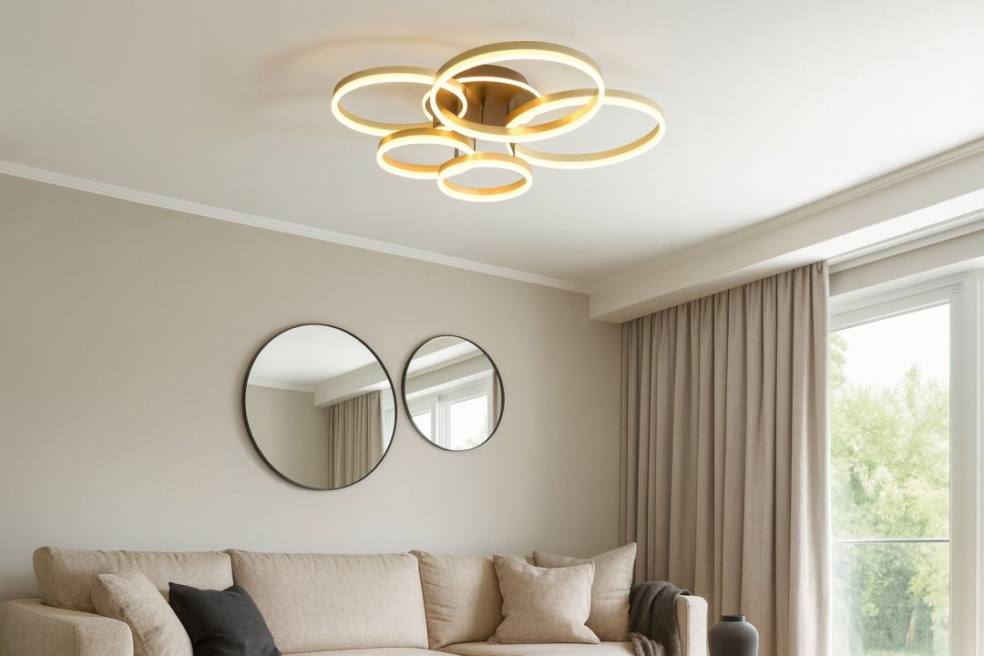 Global Technics LED-Deckenleuchte SCHENNA 1-flammig in Farbe schwarz+gold, deckenlampe, wandspiegel, wohndekoration, sofa, wohnzimmer