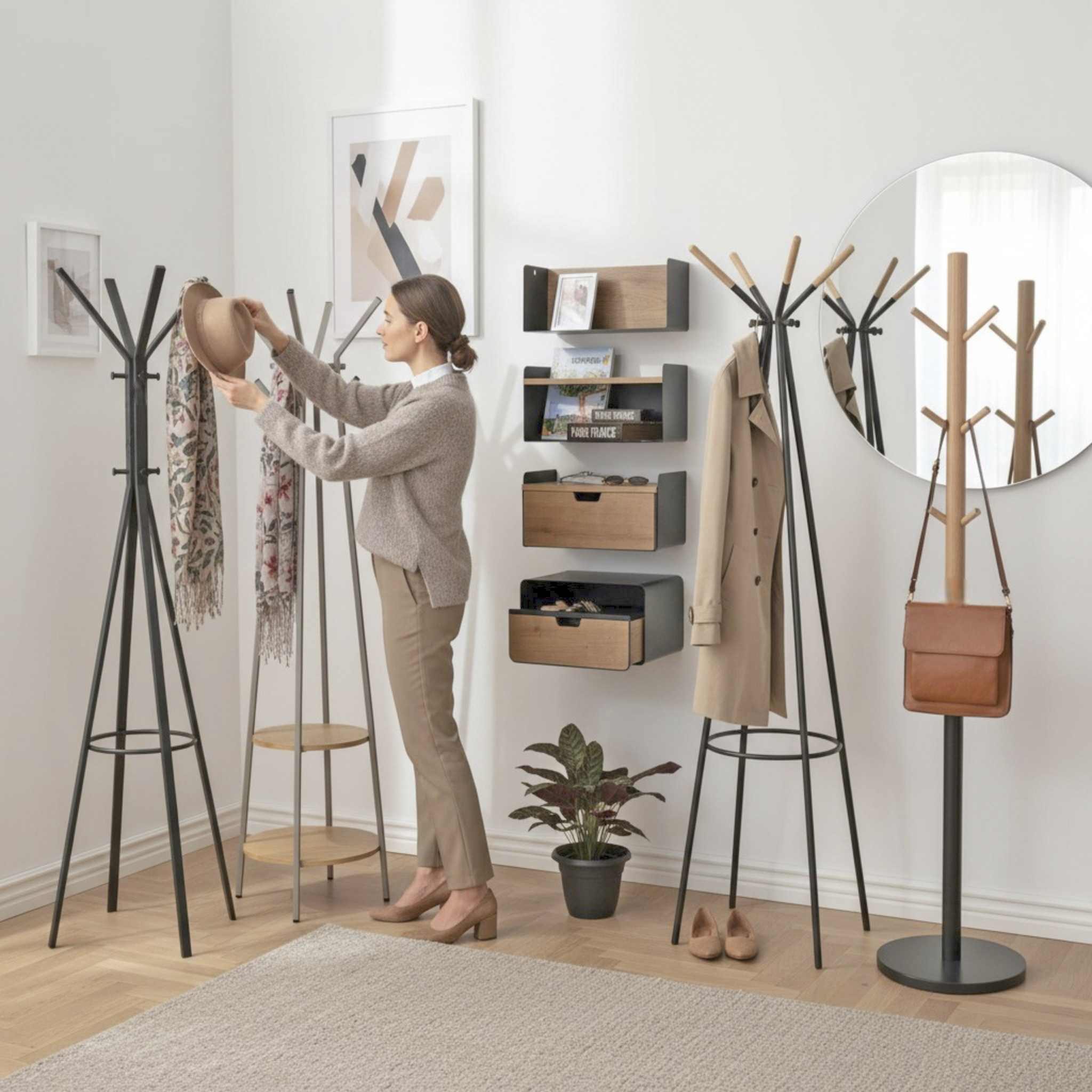 Garderobenständer PERTH in Farbe Eiche natur, Kaschmirbraun Haku Möbel Garderobenständer PERTH in Farbe Eiche natur, Kaschmirbraun, Standregal, Hakenständer, Kleiderschrank, Garderobe, Schuhregal