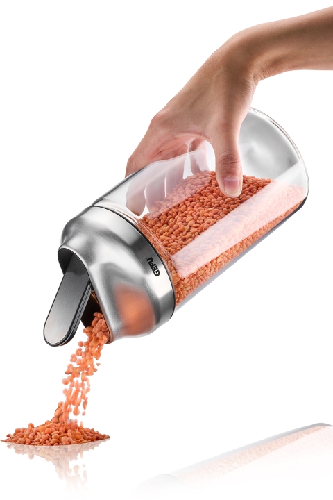 GEFU Vorratsdose KIPPO in Farbe schwarz/silber/transparent, Lentilens, Griffstück, Kunststoffkanne, Sichtbares Granulat, Küchenzubehör