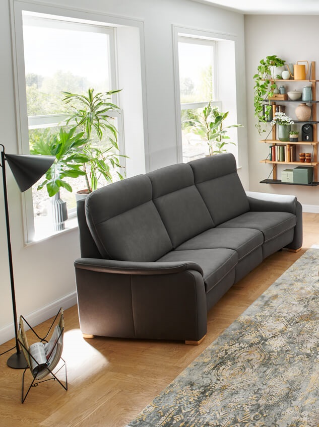2-Sitzer Trapezsofa PP-PF20072 in Stoff Mammut anthrazit, Couch, Mobiliar, Inneneinrichtung, Lampe, Teppich