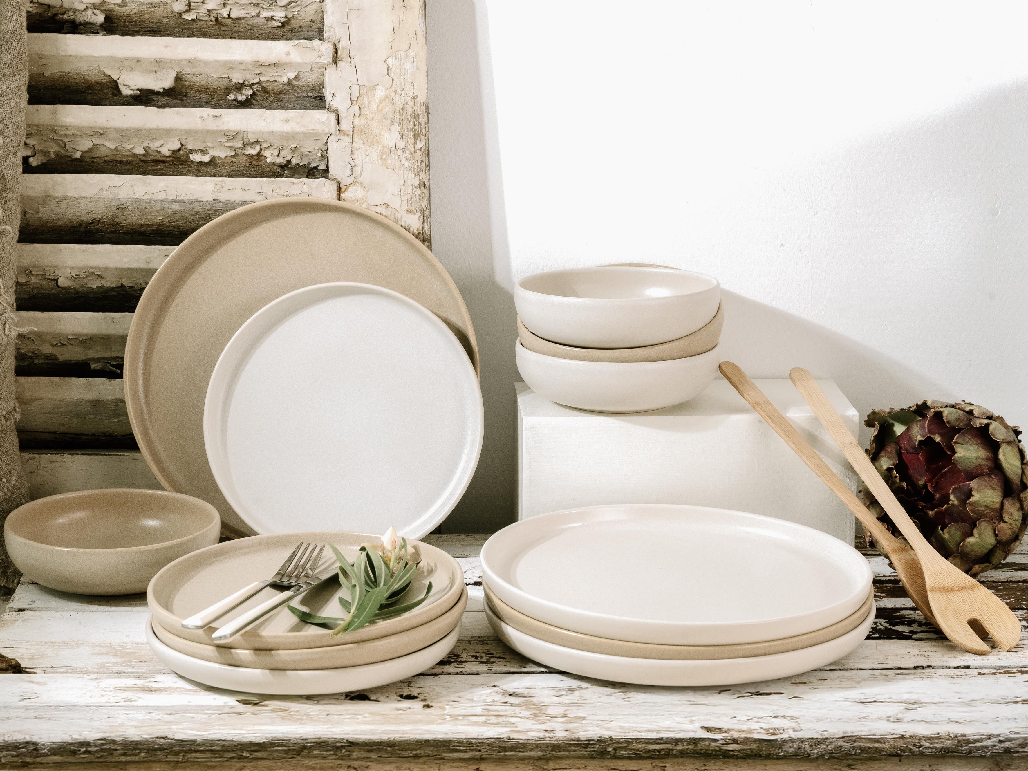 Creatable Tellerset 12-tlg Uno Toscana in Farbe Beige und Creme, Teller, Tischgeschirr, Schalen, Beige, Holzutensilien