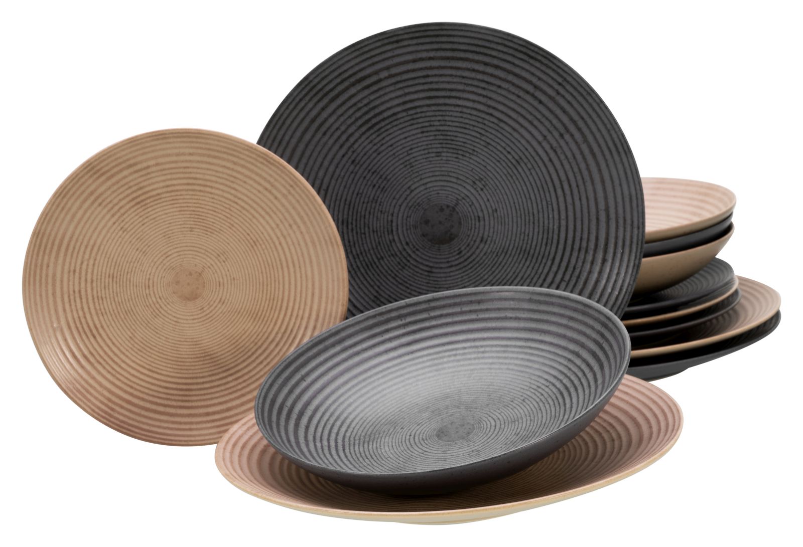 CreaTable Tellerset 12-tlg. Catania in Farbe Anthrazit-sand matt