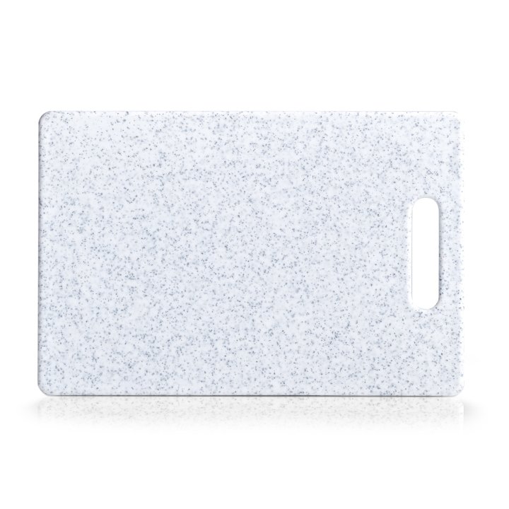 Zeller Schneidebrett in Hellgrau, cutting board, gesprenkelt, weiß, rechteckig, Griffausschnitt