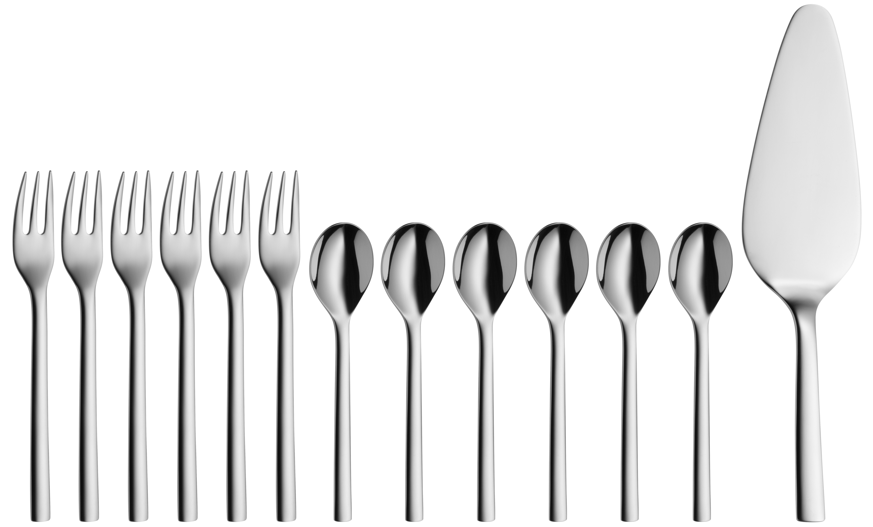 WMF Nuova Kuchenbesteck-Set, 13-teilig in poliertem Edelstahl WMF Nuova Kuchenbesteck-Set, 13-teilig in poliertem Edelstahl