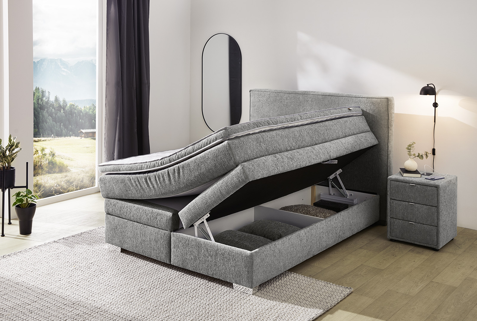 Jockenhöfer Boxspringbett THERESA ca.140 x 200 cm in Stoff 417/39 grau