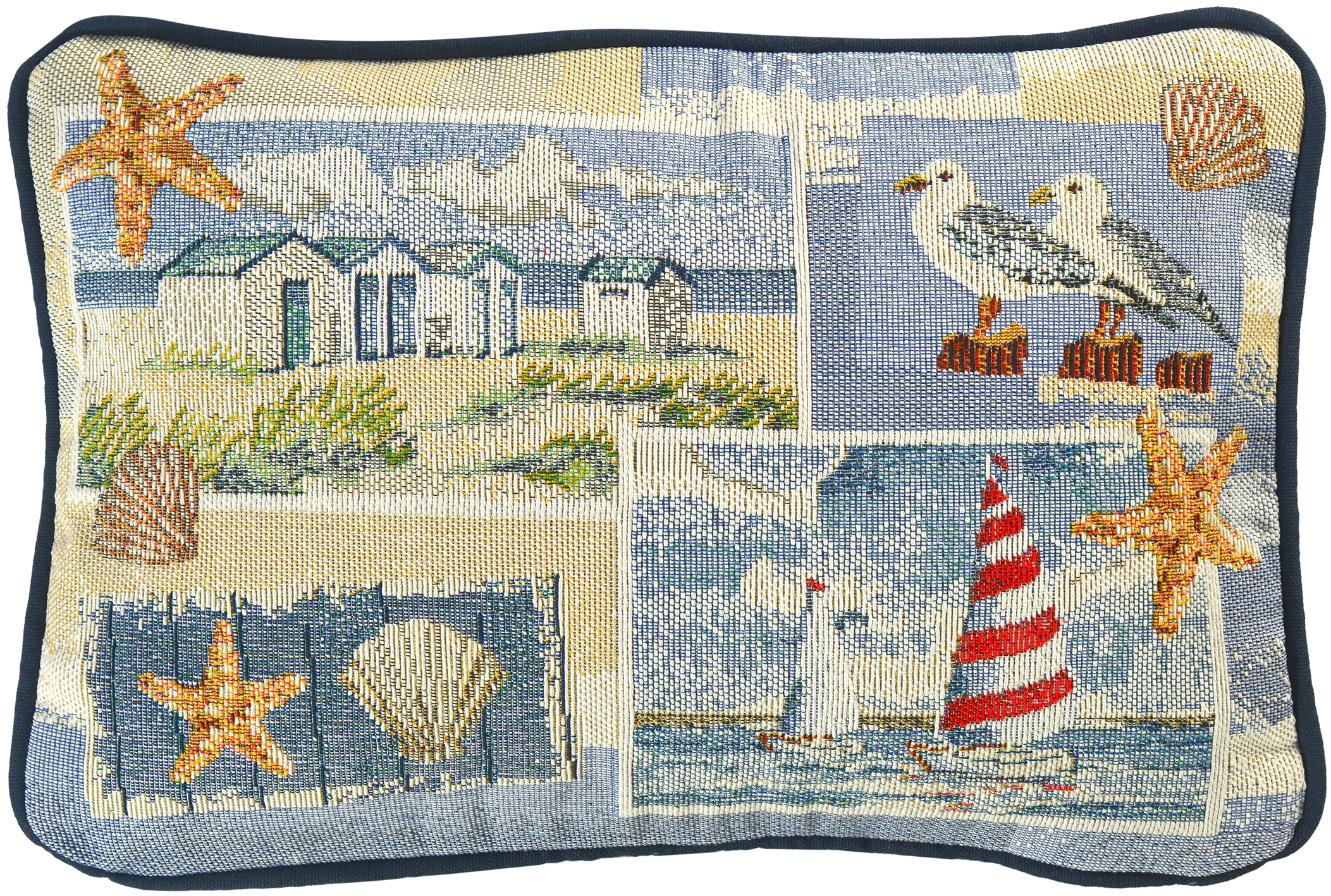Sander Kissen gefüllt BEACH HOUSE ca. 23x33cm in Farbe original, Tapis, Kissen, Küstenstil, Muscheln, Möwen