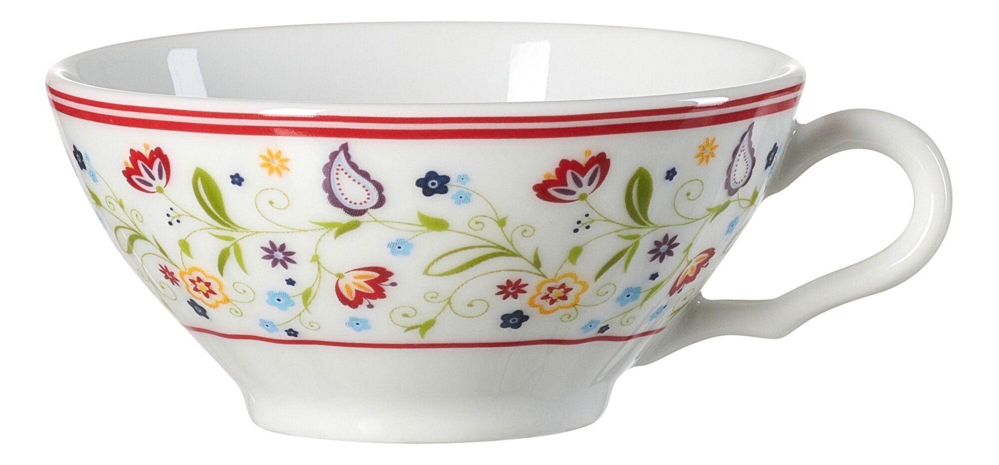 Ritzenhoff & Breker Tee-Obertasse OSTFRIESE 100ml aus Porzellan bunt, Porzellan, Teetasse, Blumenmuster, Roter Rand, Henkelbecher