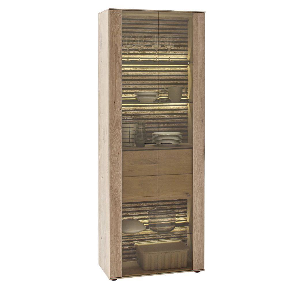 SCHÖNER WOHNEN-Kollektion Standvitrine YONNA ca. 77x205x39cm in Kerneiche natur gebürstet