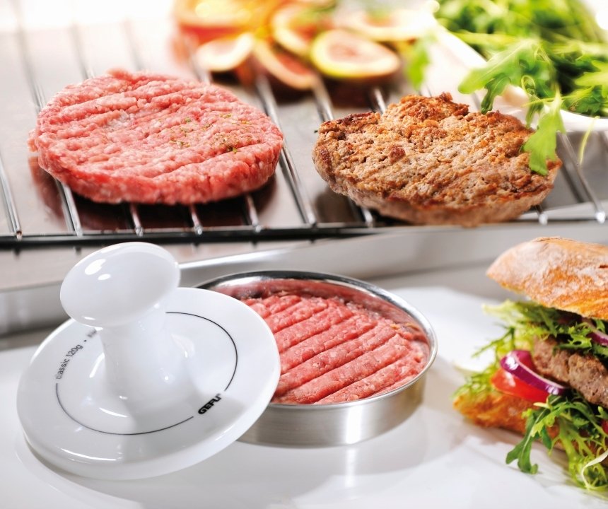 GEFU Hamburgerpresse Spark silber/weiß