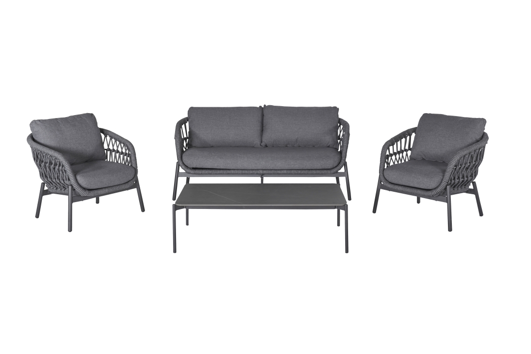 L.C. Wholesaler Living-Set BARI 4-teilig in Rope Farbe dunkelgrau/Aluminium anthrazit
