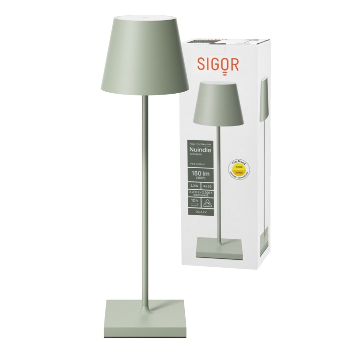 Sigor LED-Akku-Tischleuchte Nuindie in Farbe salbeigrün, dimmbar Sigor LED-Akku-Tischleuchte Nuindie in Farbe salbeigrün, dimmbar