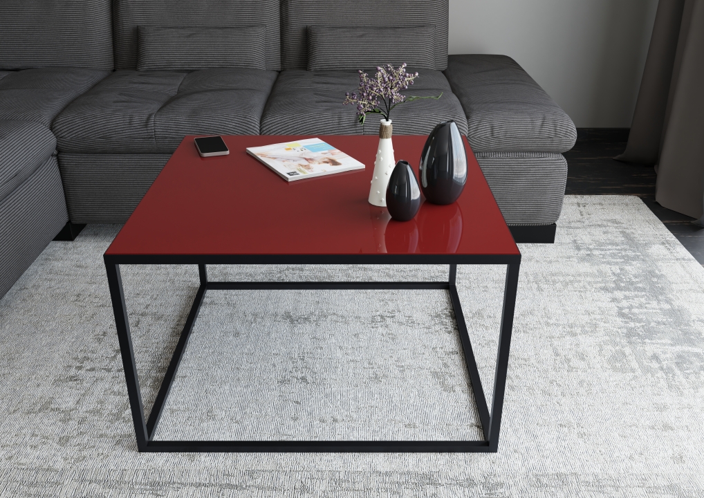 Set One by Musterring Couchtisch RENO in Platte rot/Gestell Metall graphit schwarz, low table, coffee table, red tabletop, metal frame, decorative vases