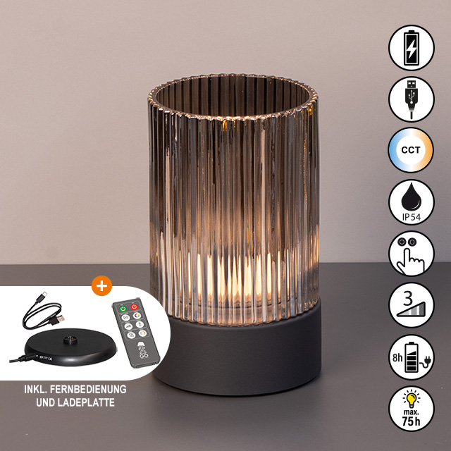 LED-Tischleuchte ARIVA PRO in Glas sandgrau, Lampe, Tischlampe