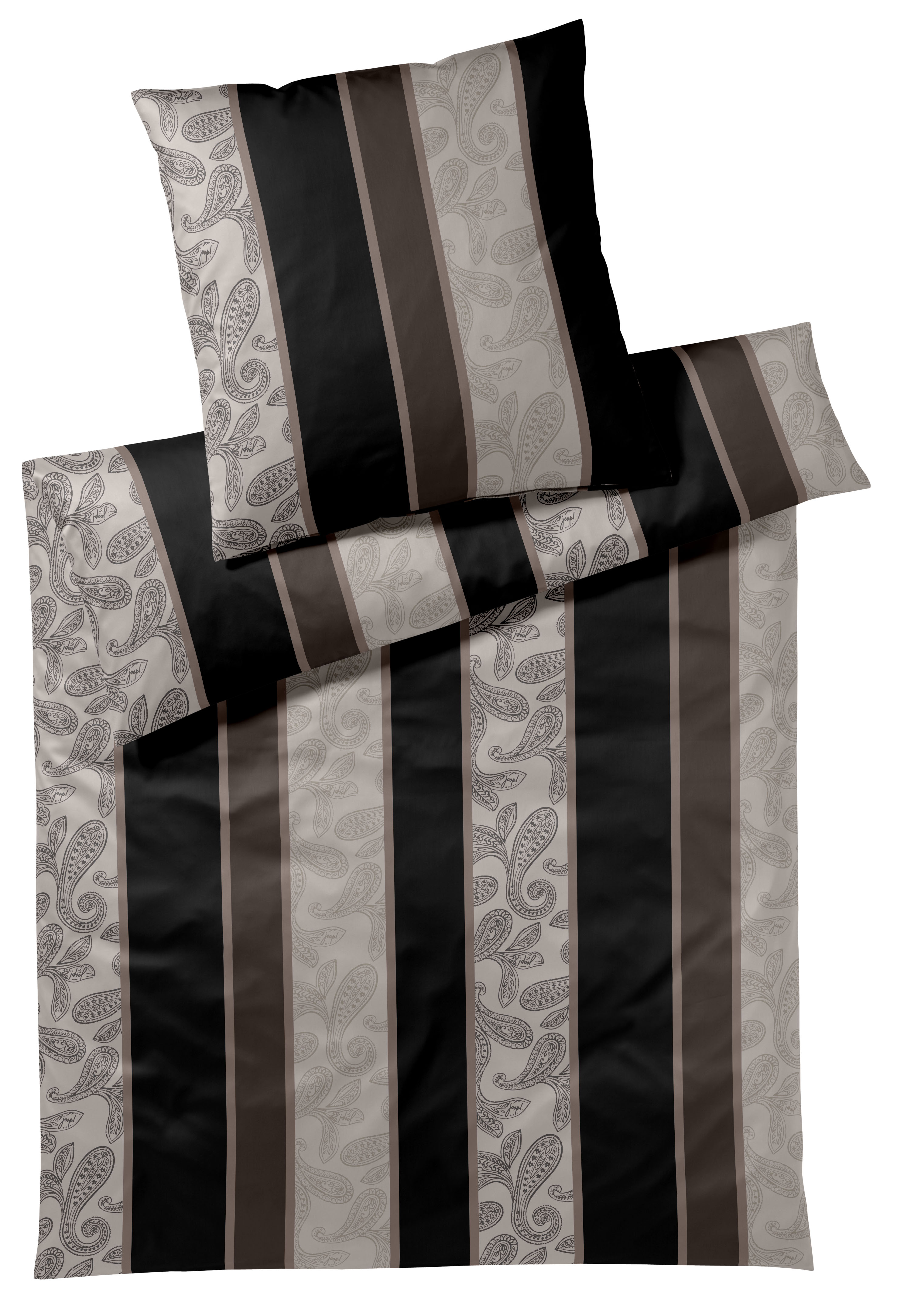 Elegante Bettwäsche Joop! 155x220 cm PAISLEY STRIPES 155x220cm in grau/schwarz/braun, Moebel, Inneneinrichtung, Kissen, Bett, Bettlaken
