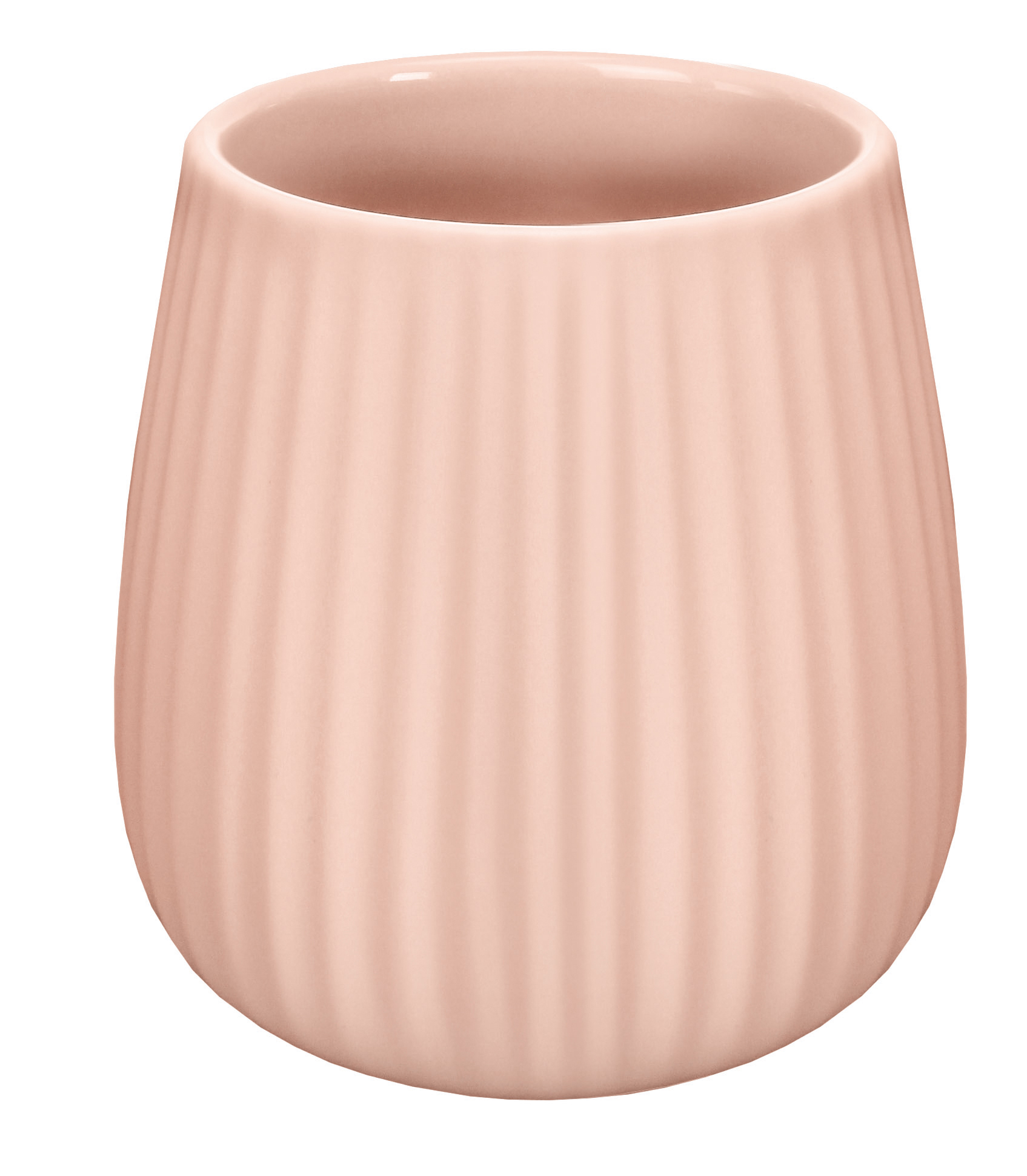 Kleine Wolke Zahnputzbecher GROOVE ca. 9,5x9,5cm in Farbe Pearl, Blumentopf, Vasenform, Rippenstruktur, rosafarbene Keramik, Kübel-Topf