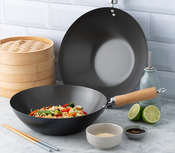 Asia Wok Typhoon Worlds Foods in Karbonstahl/Holz d. 31cm