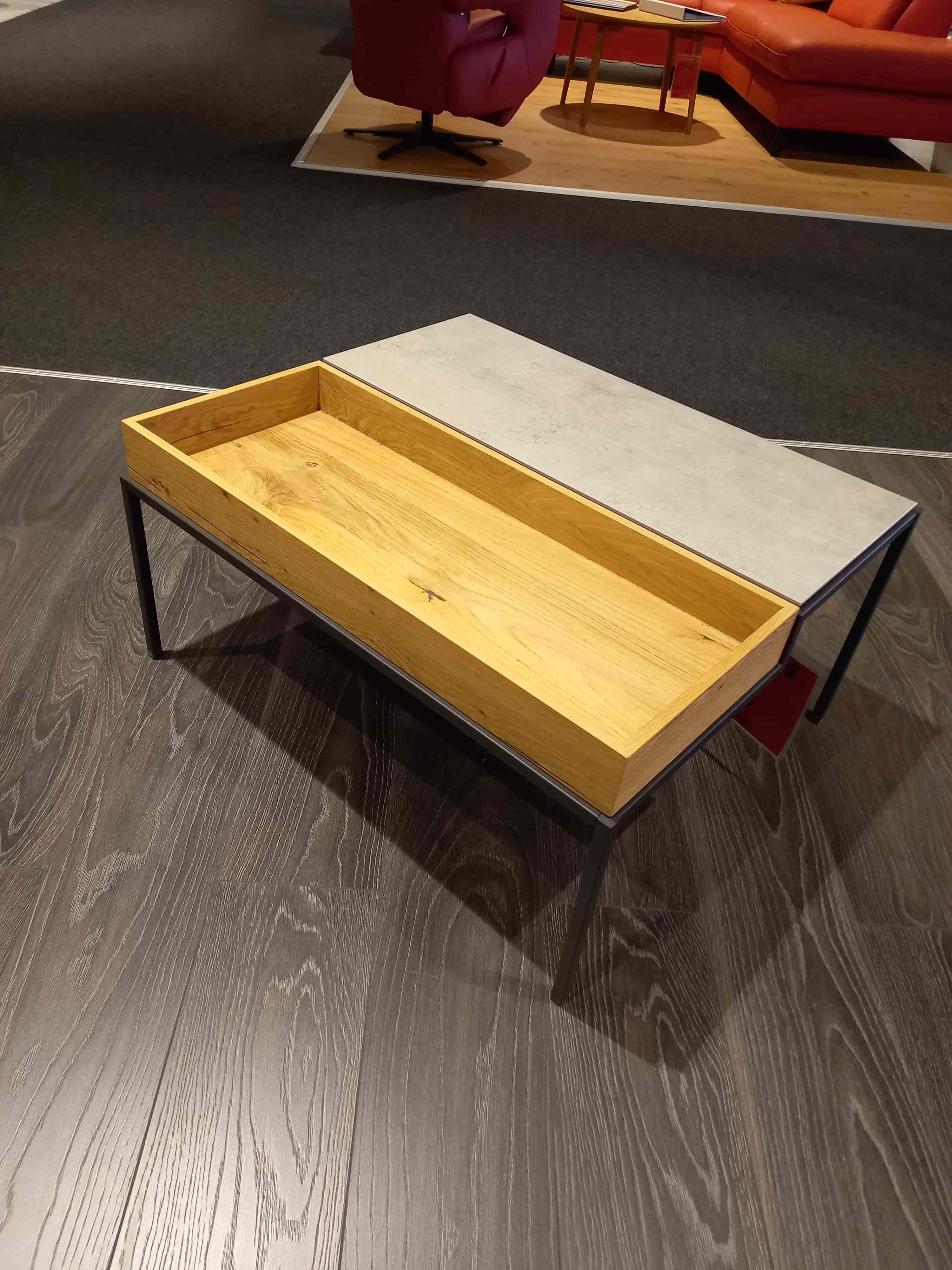 SCHÖNER WOHNEN-Kollektion Couchtisch STEP, ca. 80 x 70 x 38 cm in Wildeiche hell geölt/Keramik beton