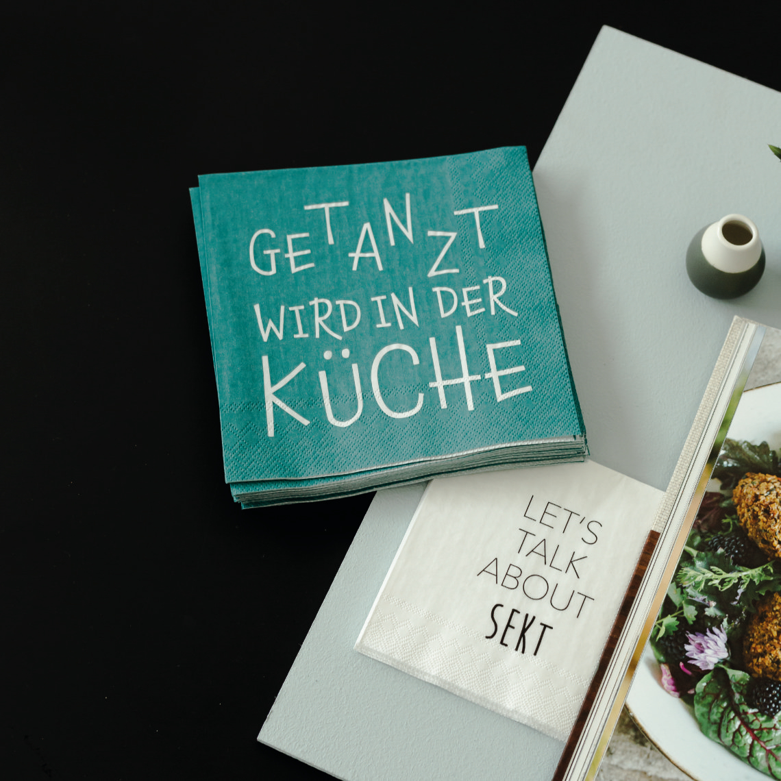 Serviette Getanzt wird in der Küche, Küchenhandtuch, Teetücher, Buchstaben-Print, taillierte Schrift, turquoise Farbe