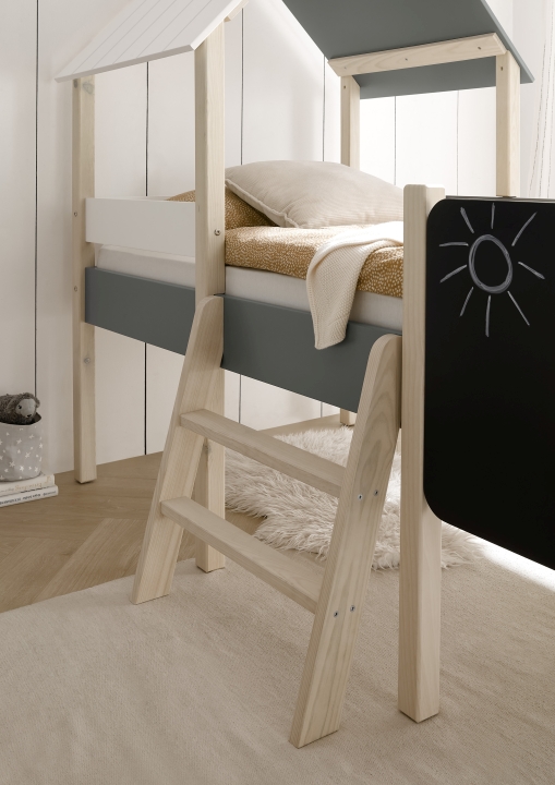 Hausbett KIAMA in Petrol Pol Power Hausbett KIAMA ca. B123 H165 T210 cm in Weiß Petrol/Natur, Moebel, Bett, Hochbett, Krippe, Bett für Säuglinge
