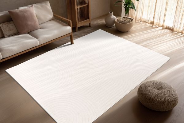 Webteppich GALA ca. 80x150cm in Farbe ivory, Teppich, Pouf, Wohnzimmer, hell, Holzoptik