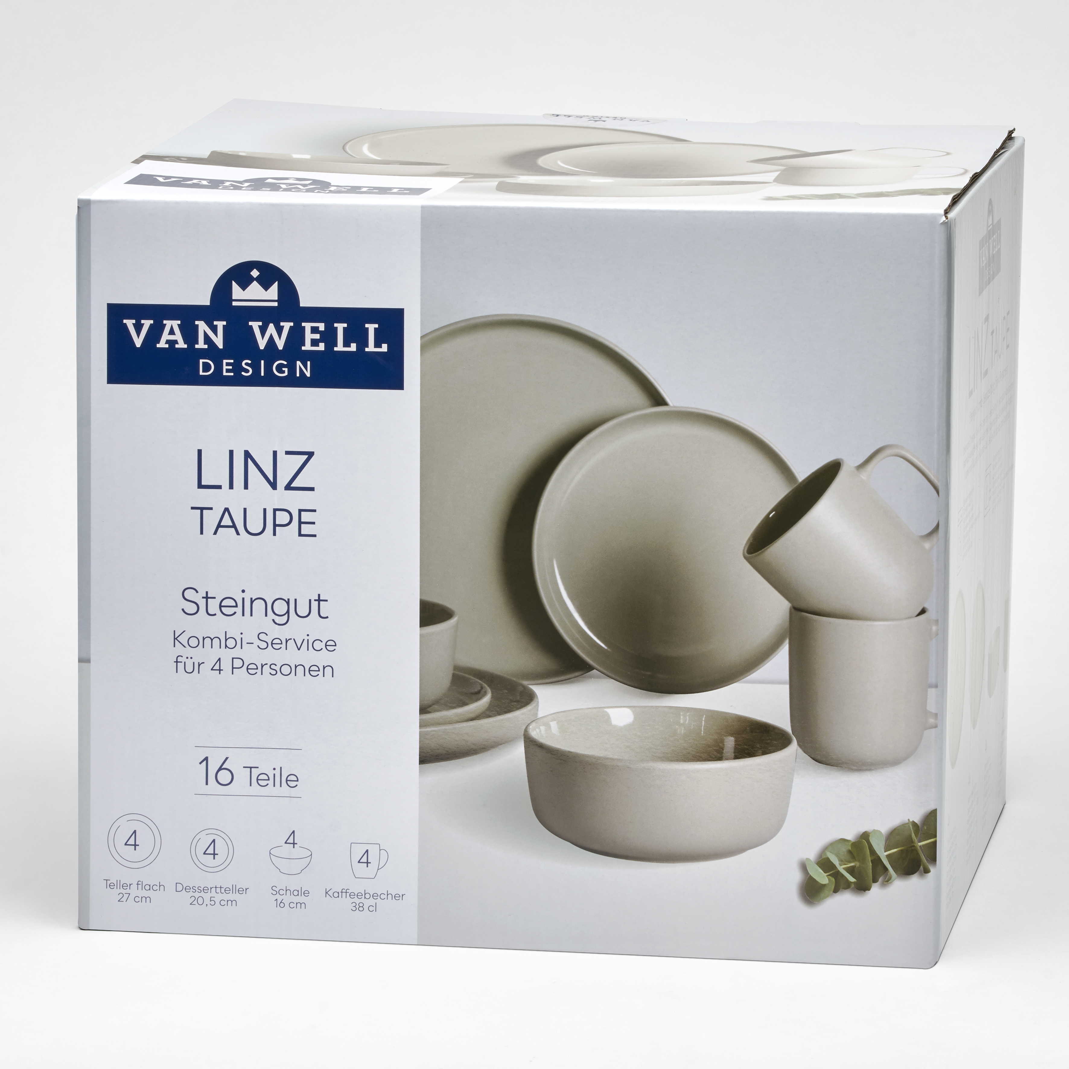 van Well Kombiservice 16-teilig LINZ in taupe, Pokal, Kunst, Porzellan, Töpferei, Schüssel