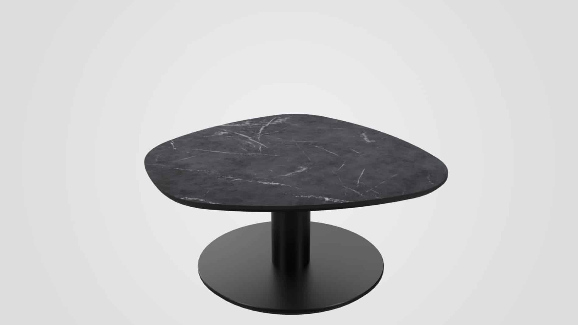 Couchtisch 1886-MGG-ANM in Platte Marbel Grigio, Kaffeetisch, Marmortop, schwarz, runder Tisch, Beine-Säulenfuß