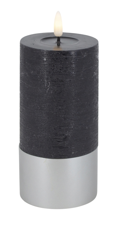 L.C. Wholesaler LED-Stumpenkerze LOUNGE ca. Ø 7,5, H 15cm in mit Alu-silber/black rustic