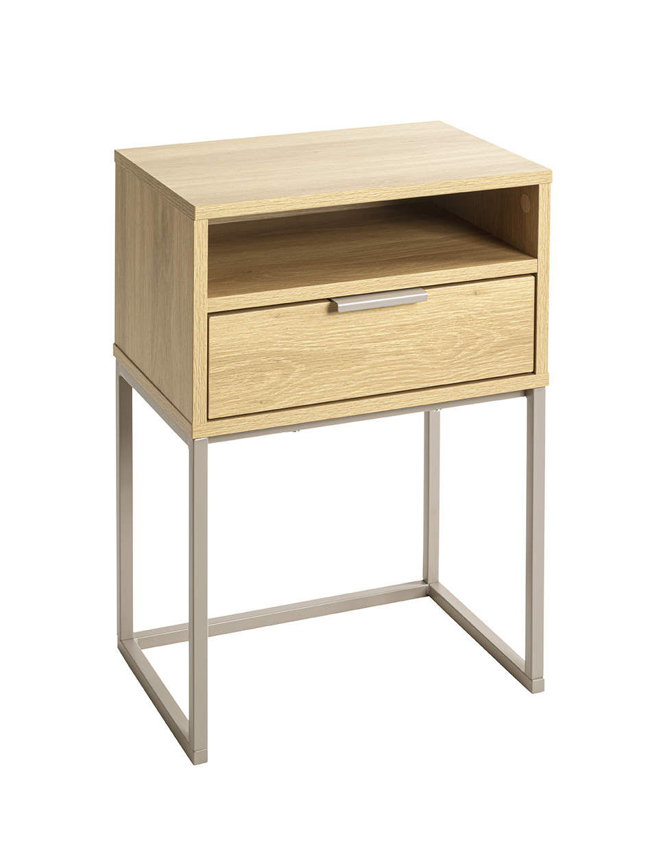 Haku Möbel Konsole MALMÖ 40D in Farbe Eiche natur, Kaschmirbraun, Nachtischtisch, Holz, Schublade, Metallbeine, Kompakt