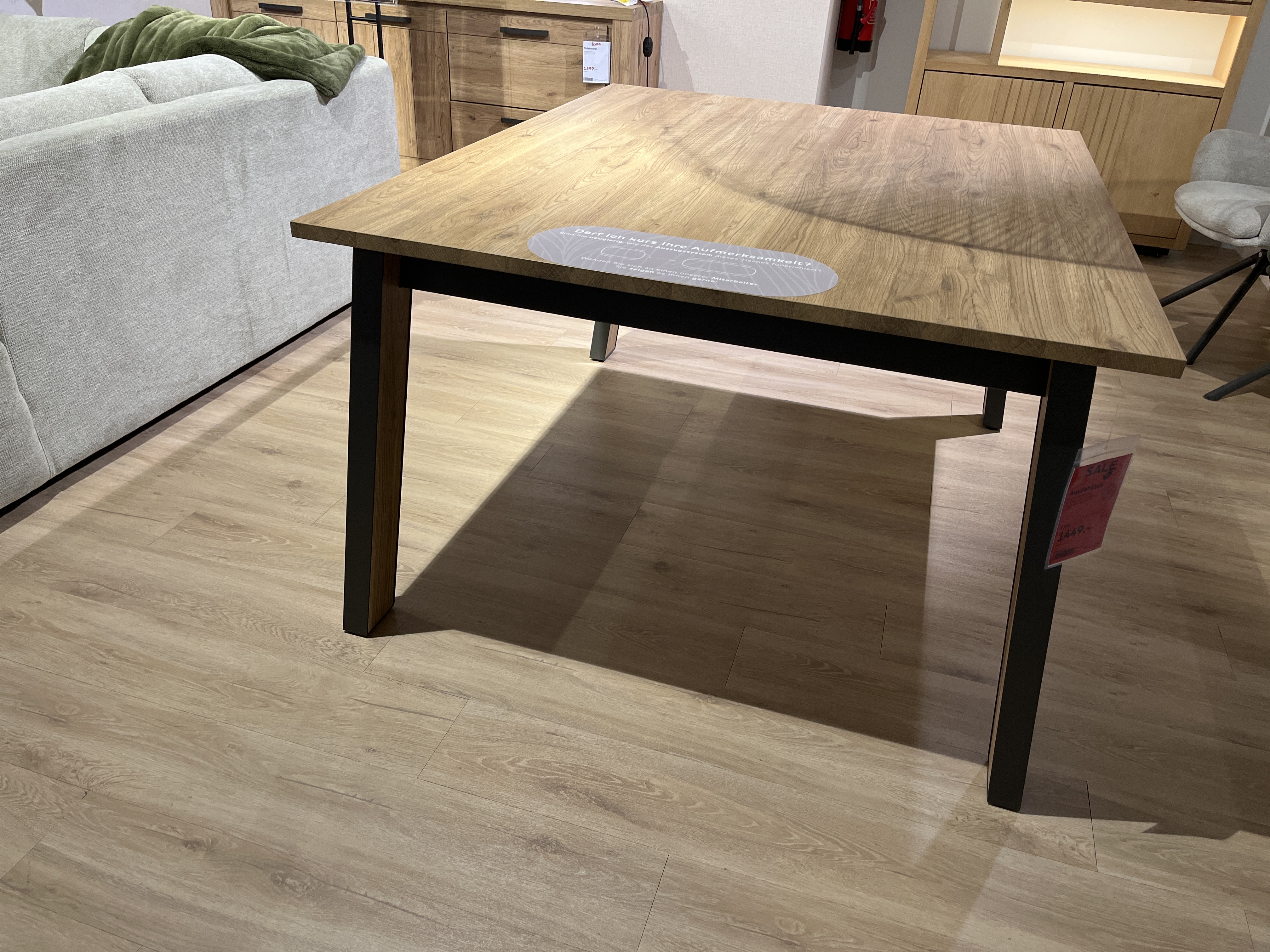 Henders & Hazel Ausziehtisch DELMONTE ca. B120 H77 T150 cm in Eiche natur, Esstisch, Holzoptik, Eichefarben, Schwarze Beine, Rechteckige Tischplatte