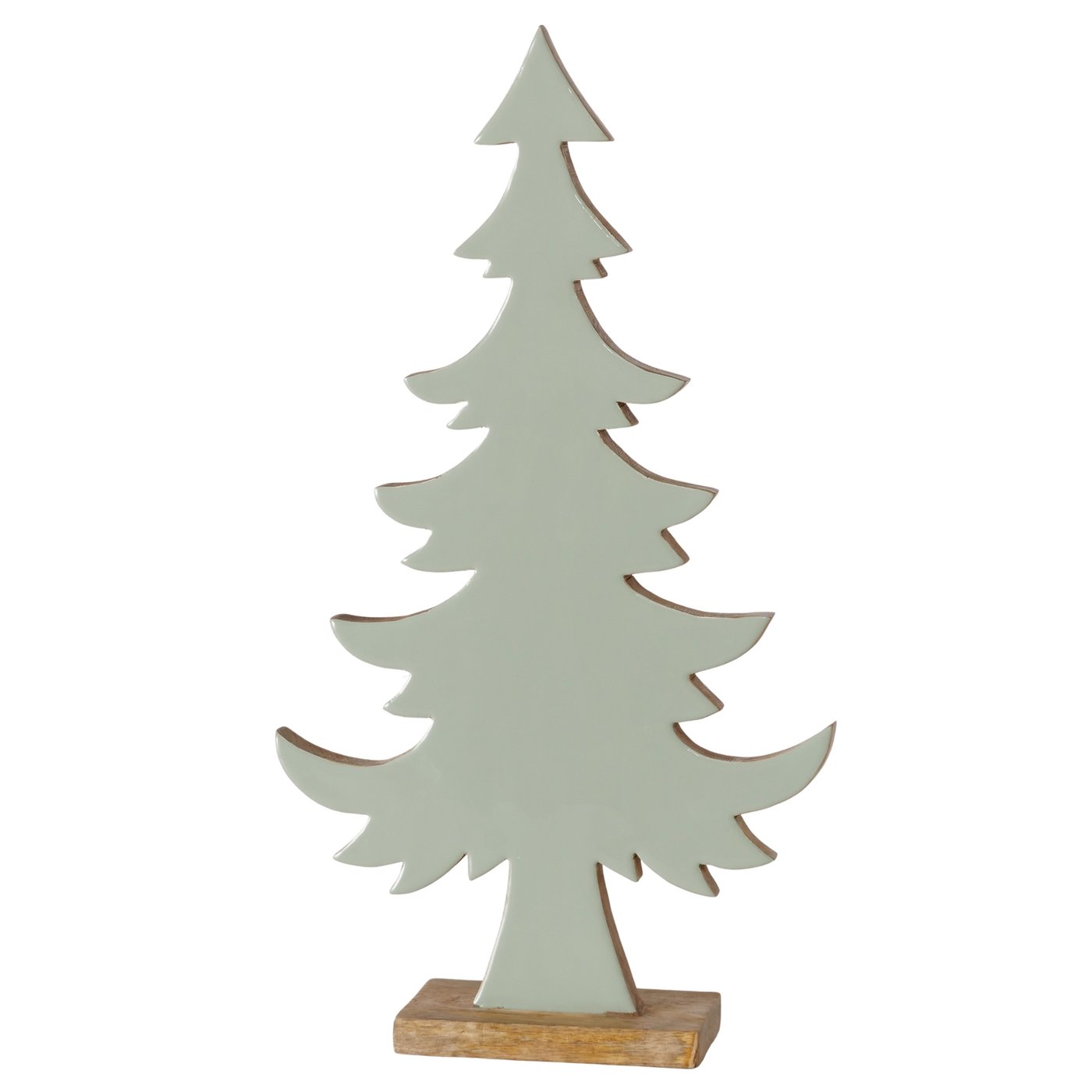 Boltze Dekoaufsteller Farmhouse Christmas Holz Mehrfarbig, Weihnachtsbaum-Deko, Tannenbaumfigur, Holz, Salbeigrün, Holzsockel