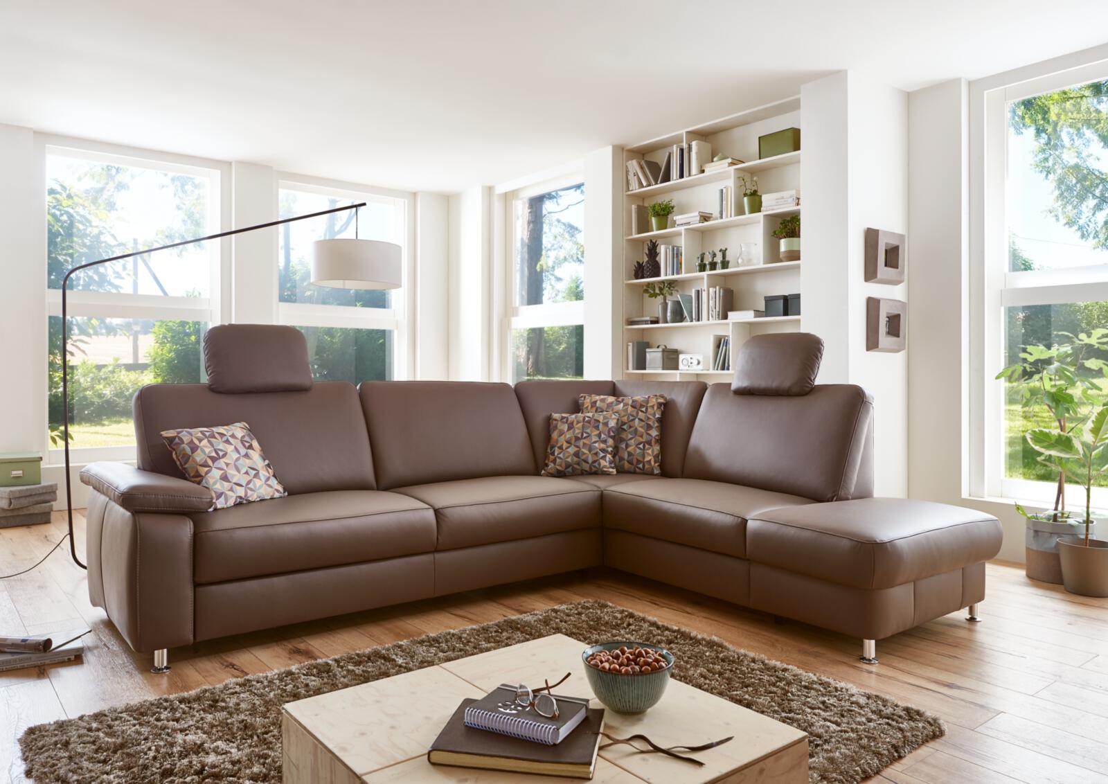 Modulmaster Polstereckgruppe MM-PN1059 ca. 286x224cm in Leder Torro mocca, Sessel, Wohnzimmer, Sofa_L-Sektion, Lederlook, Kissen