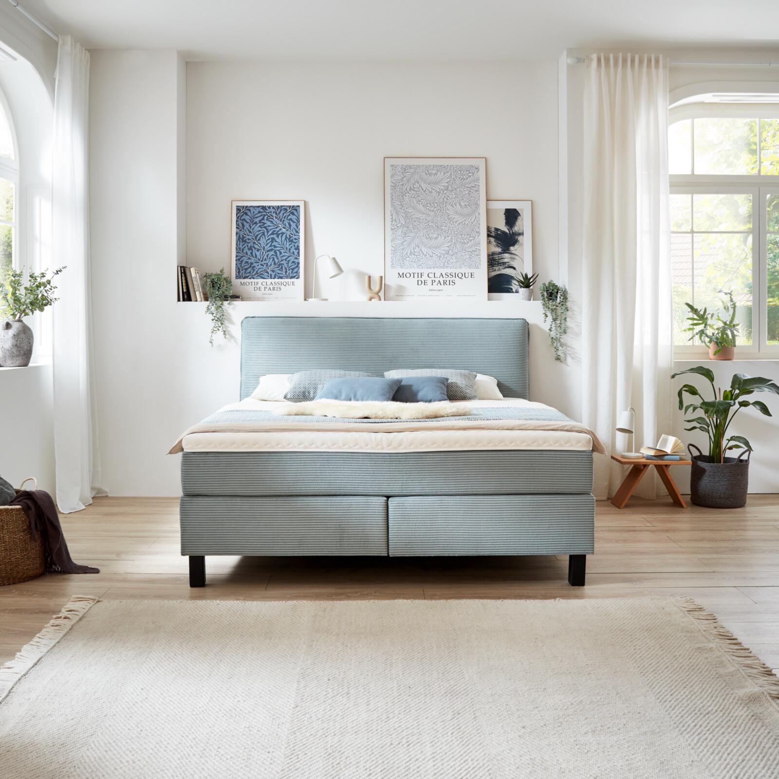 Boxspringbett Velluto ca. 180 x 200 cm in Stoff Cord aqua blau