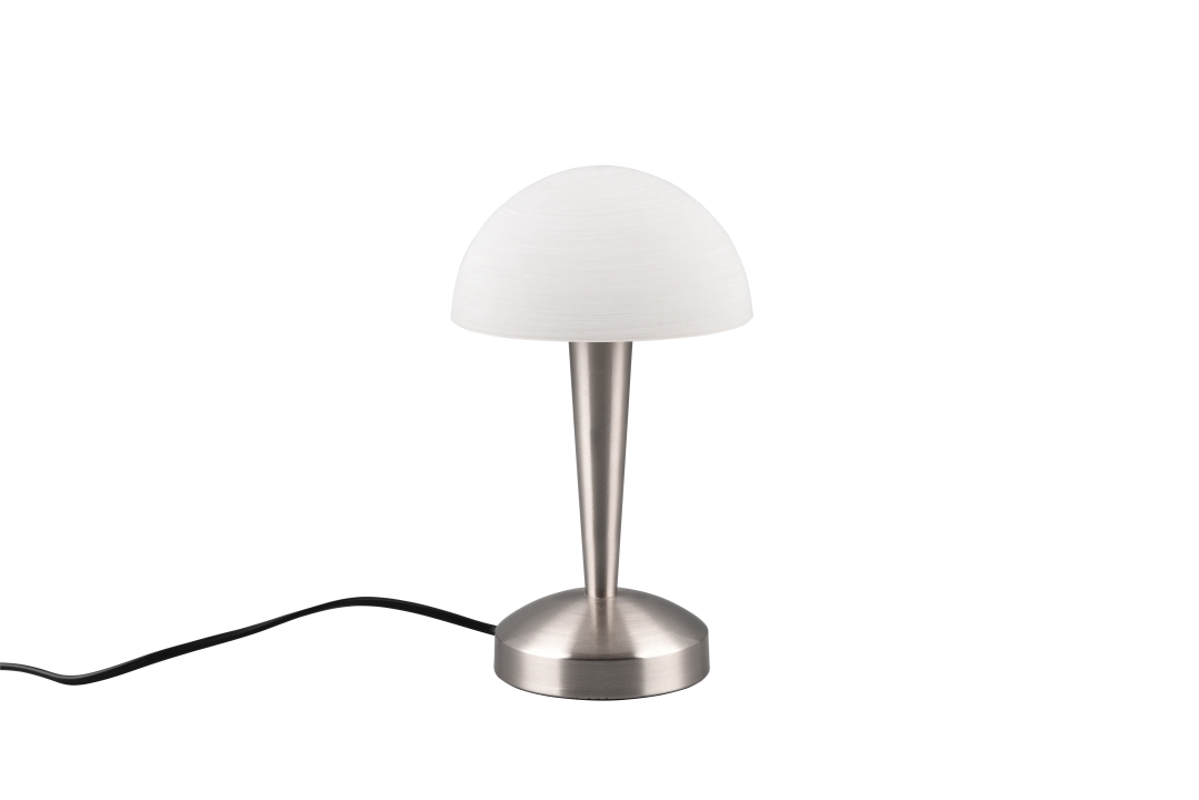 Reality LED-Tischleuchte CANARIA 1-flammig in Farbe Nickel matt, Glas weiß gewischt Reality Leuchten LED-Tischleuchte CANARIA in Nickel matt, Glas weiß gewischt