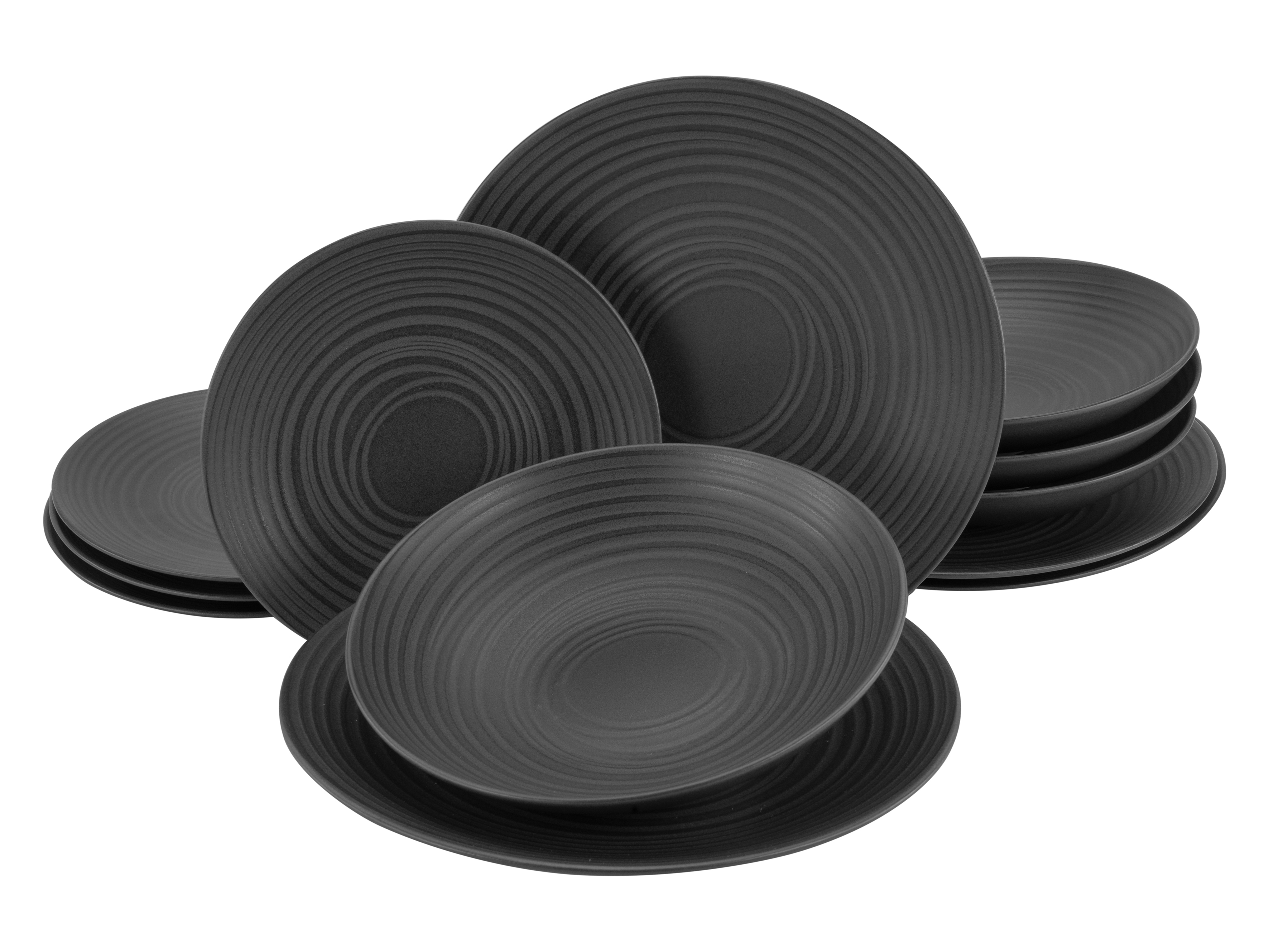 CreaTable Tafelservice Lava Stone in Farbe Schwarz matt, Untertasse, Essen, Mahlzeit, Gericht