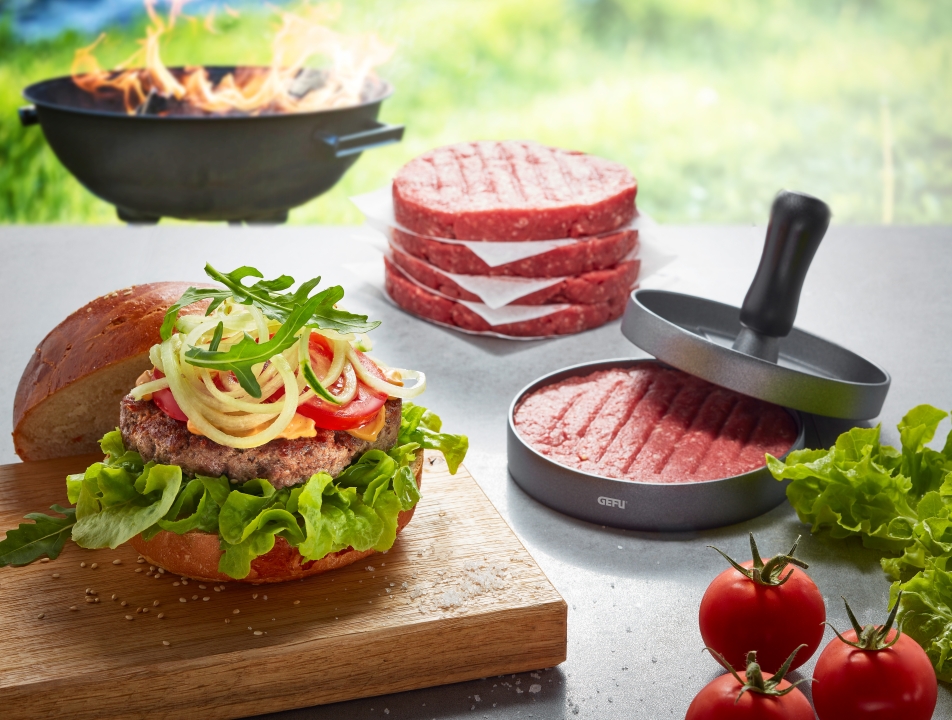GEFU Hamburgerpresse BBQ in Farbe grau, Burger, Rinderpatty, Romaine?
