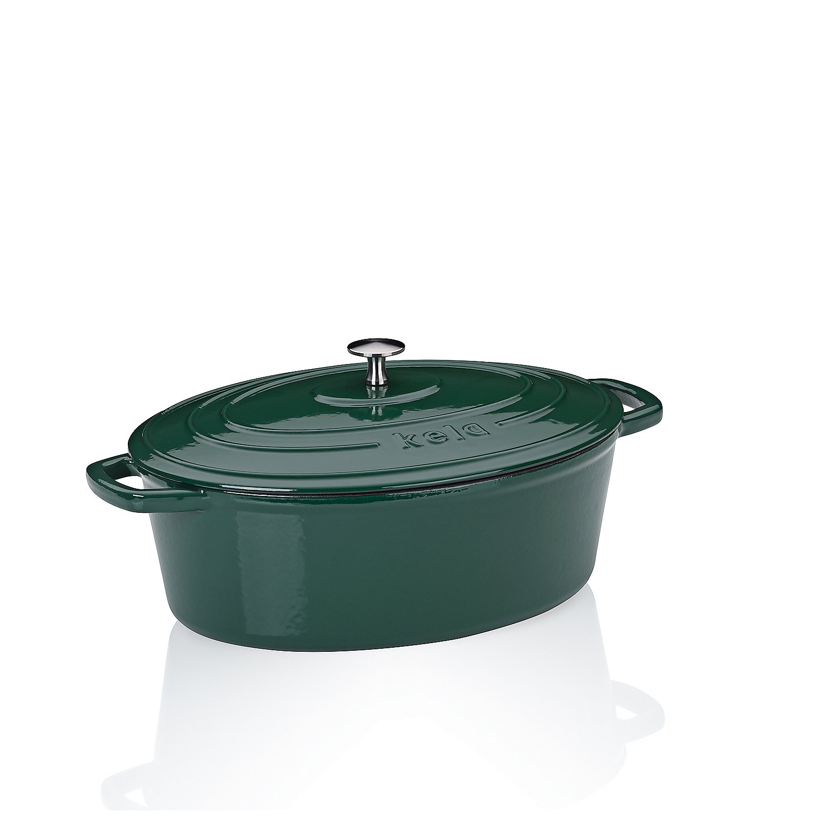 Kela Bräter oval 6L CALIDO in Smaragdgrün, Kochtopf, Stielkasserolle, Emailliert, Grün, Deckeltopf