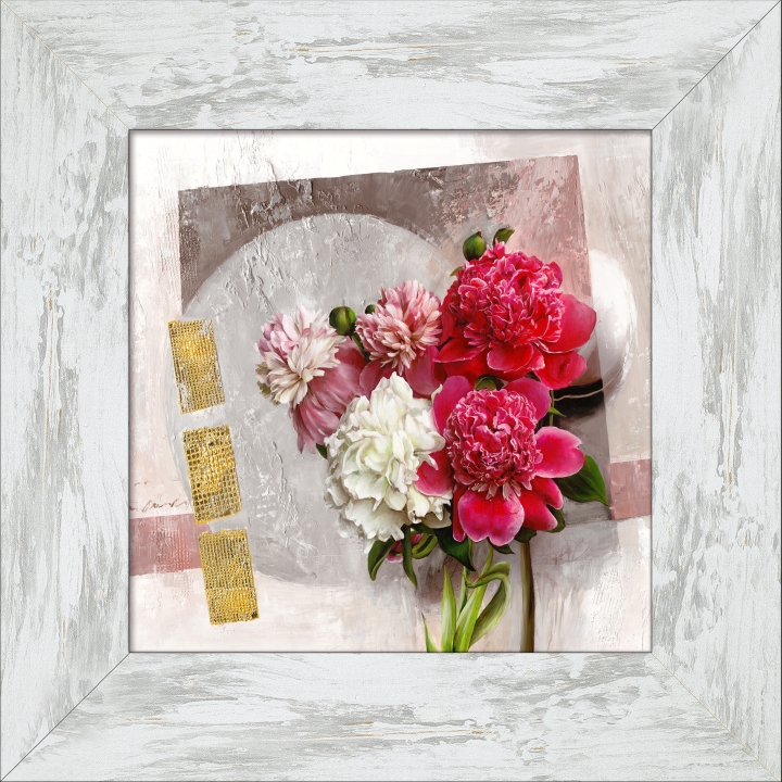 PRO ART New Classic Wood 44x44cm Ornaments with peonies I, Blume, Blumen-Arrangement, Blumenstrauß, Pflanze