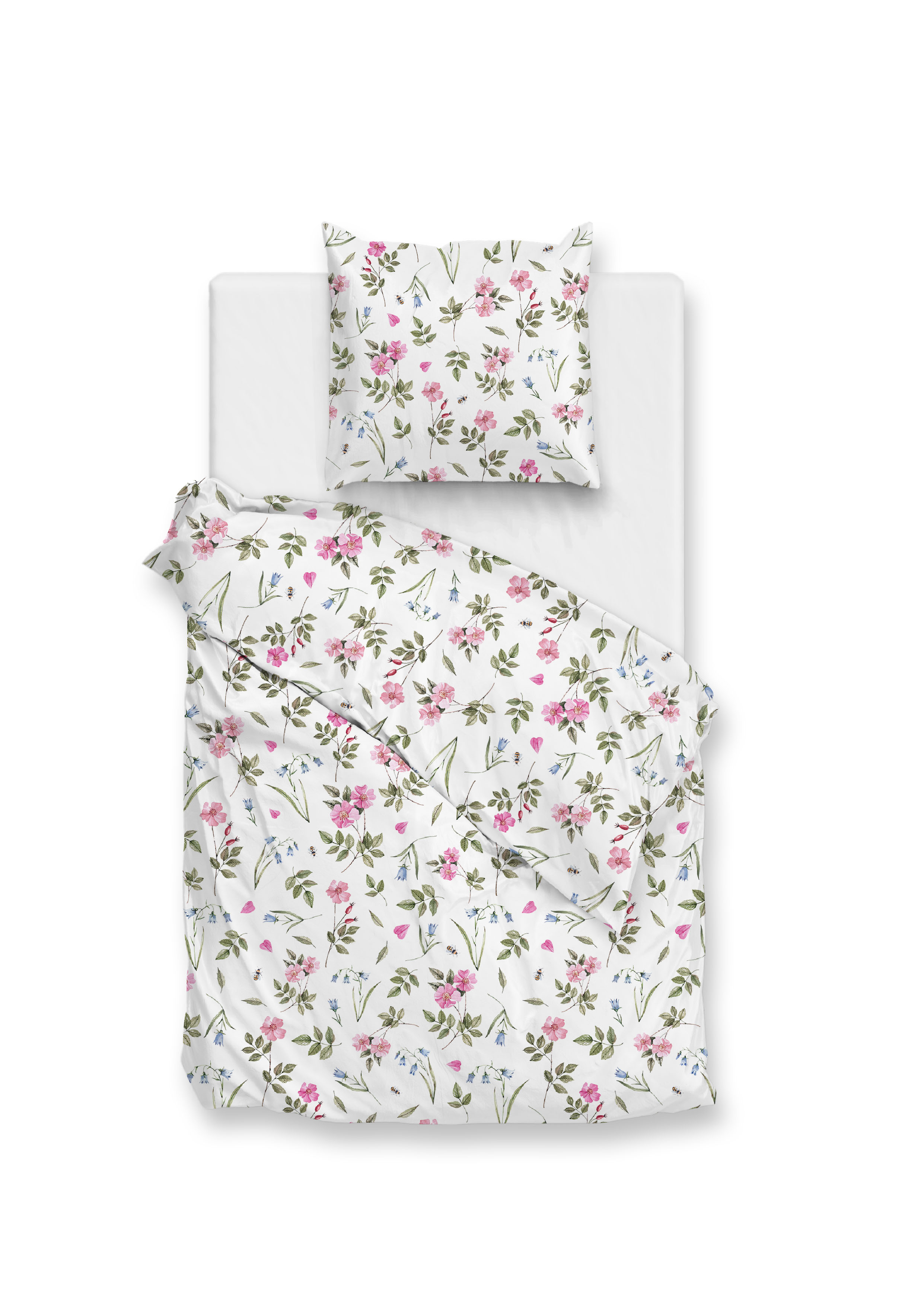 Bettwäsche ca. 155x220cm  in white, Bettwäsche, Blumenmuster, Pflanzen, Blumen-Design, Floral Bedding