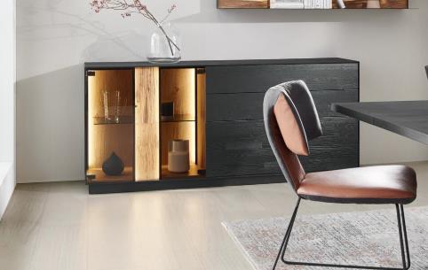 Sideboard ca.B194 H85 T44 cm in Kernesche anthrazit gebürstet Sideboard ca.B194 H85 T44 cm in Kernesche anthrazit gebürstet, sideboard, schrank, buffet, lowboard, glas-tür