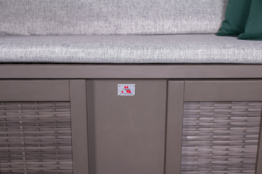 Strandkorb in Farbe PE grey, Sofa, Gartenmöbel, Rattan, Kissen, Holz
